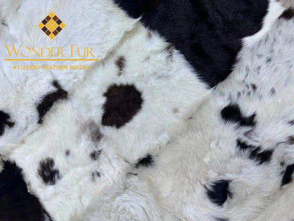 Luxury White and Black Handmade Natural Sheepskin Area Rug, Soft and Fluffy Natural Shaggy Rug