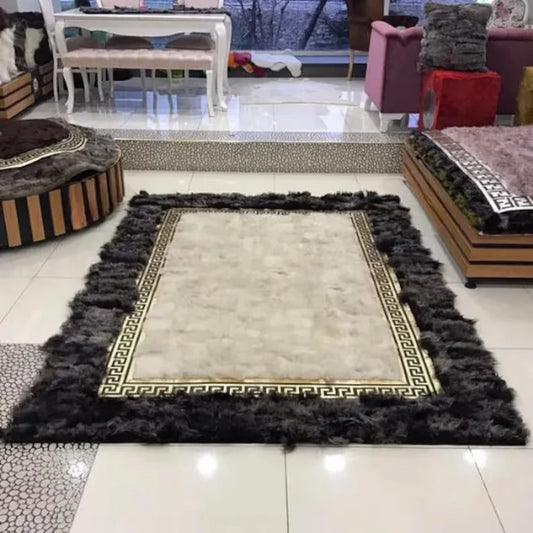 100% Genuine Sheep Leather Unique Area Rug, Handmade Sheepskin Living Room Rug