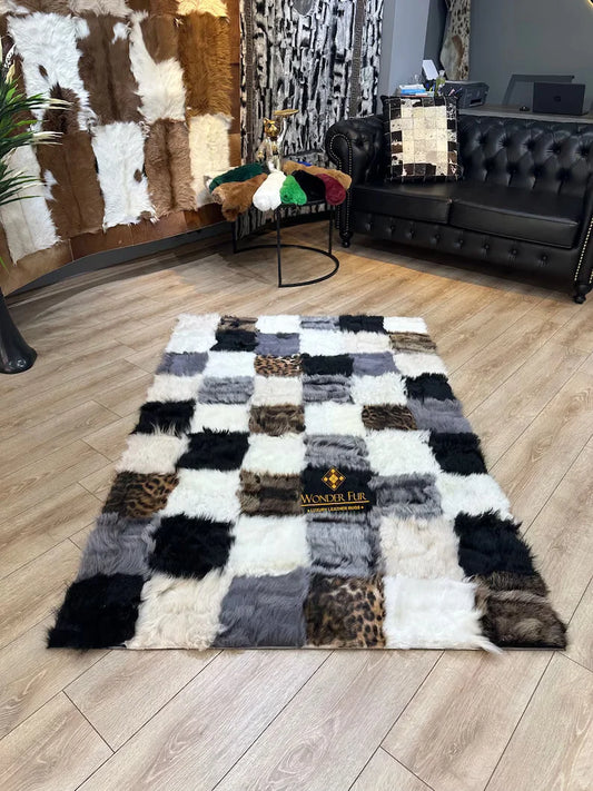 Mix Color Fluffy Natural Sheepskin 6x8 Rug, Luxury Shaggy Handmade Rug