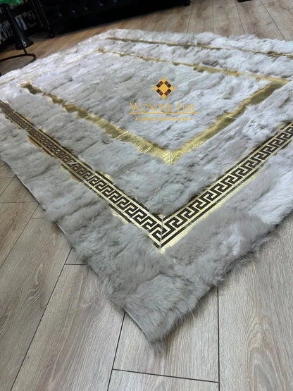 Ultra Soft Beige Real Sheepskin Area 10x8 Rug, Handmade Sheep Leather Carpet