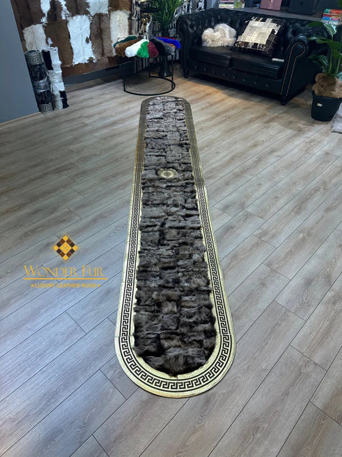 Luxury Brown Real Fur Hallway Ruy, Handmade Soft Sheepskin Runner Rug