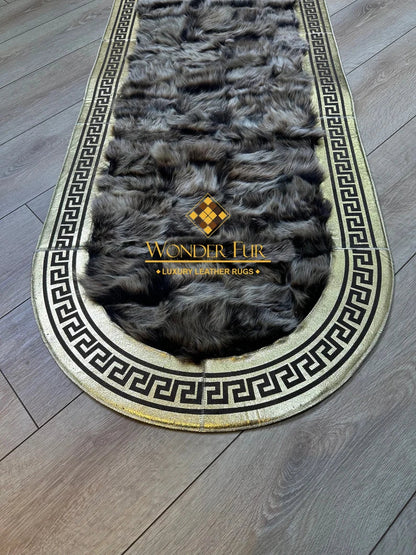 Luxury Brown Real Fur Hallway Ruy, Handmade Soft Sheepskin Runner Rug