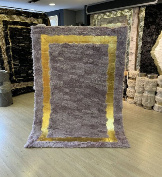 Luxury Lilac Fluffy Ultra Soft Natural Sheepskin Rug, Handmade Area Rug