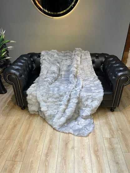 Silver Natural Fur Shaggy Blanket, Real Fur Sheepskin Cozy Throw