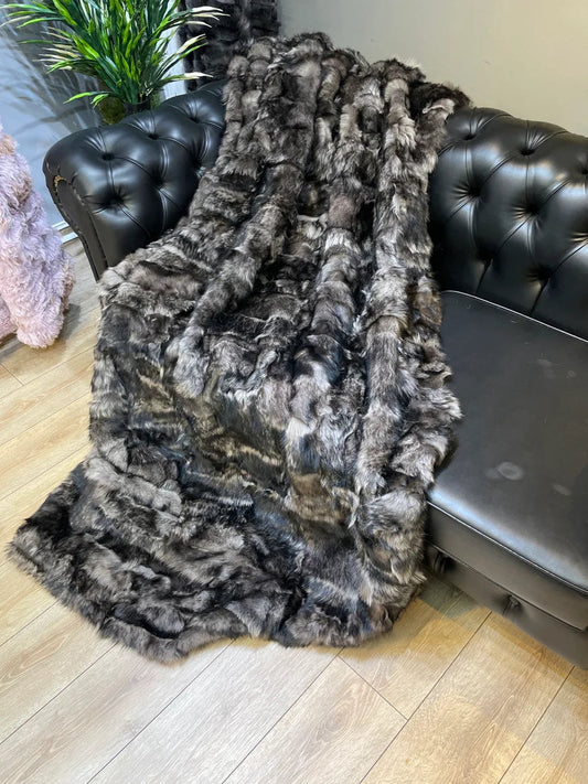 Luxury Sheepskin Natural Fur Blanket, Handmade Cozy Sofa Fur Blanket