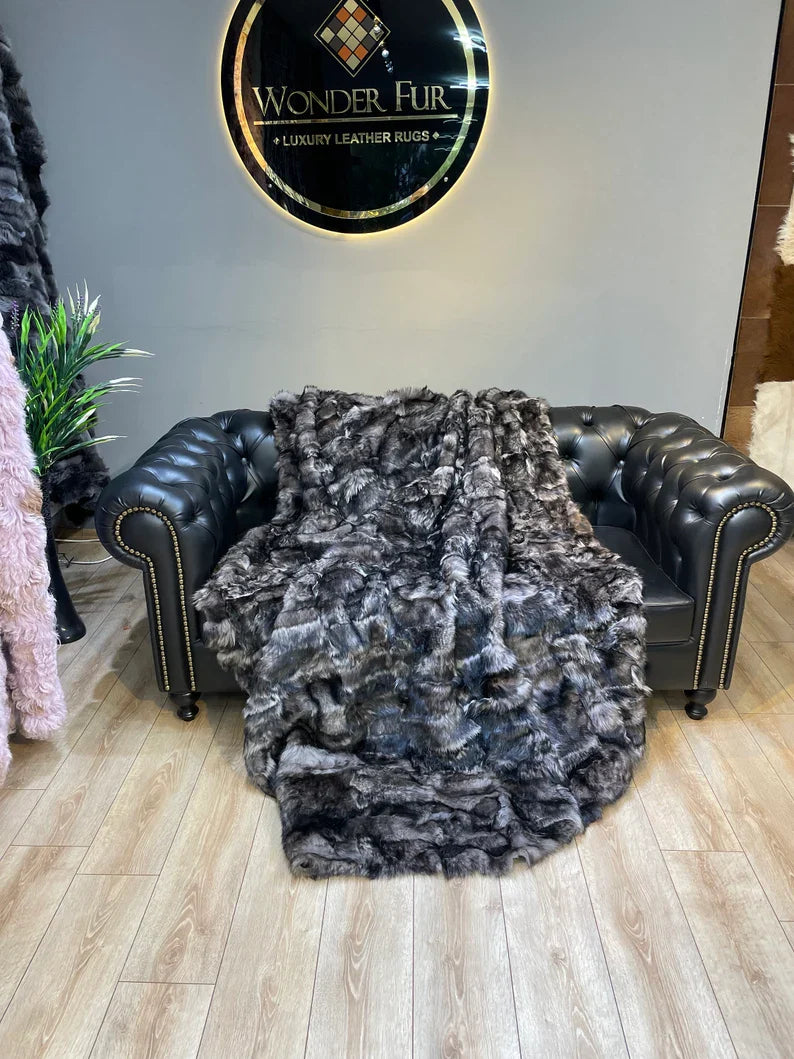 Luxury Sheepskin Natural Fur Blanket, Handmade Cozy Sofa Fur Blanket