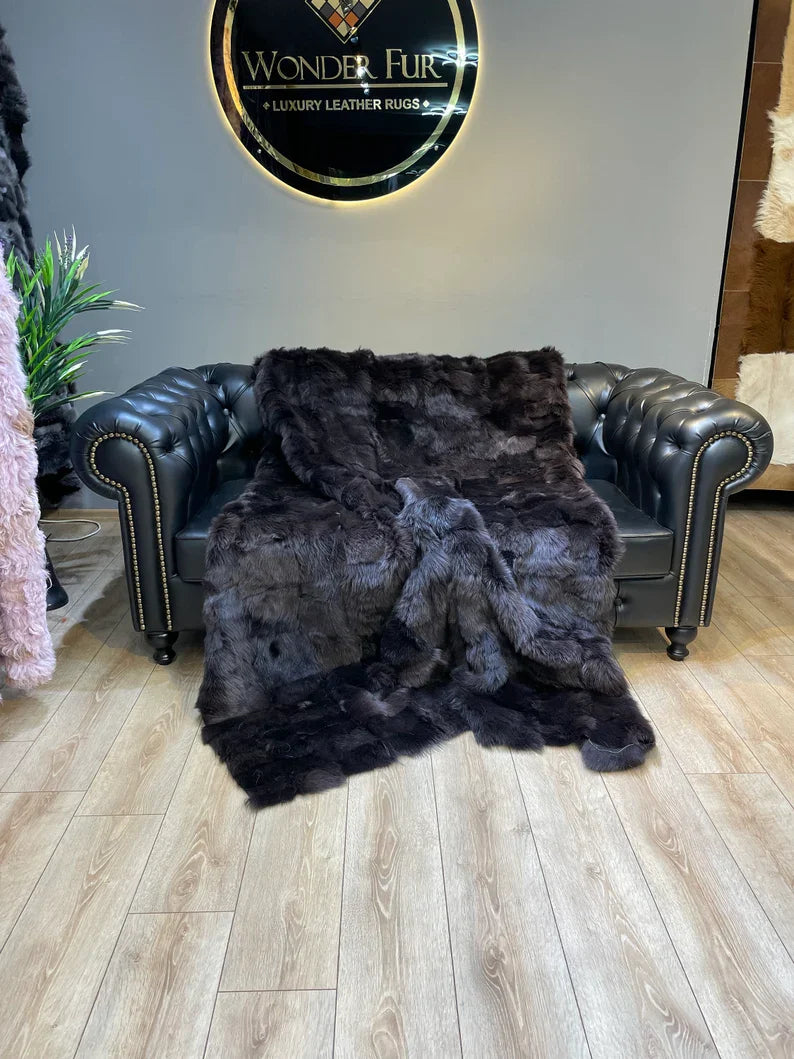 Sheepskin Fur Throw Shaggy Sheepskin Blanket, Natural Handmade Sofa fur Throw