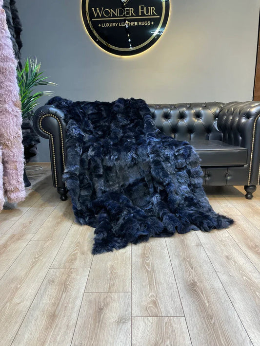 Genuine Black Throw King Size Blanket, Ultra Soft Natural Sheepskin Fur Throw