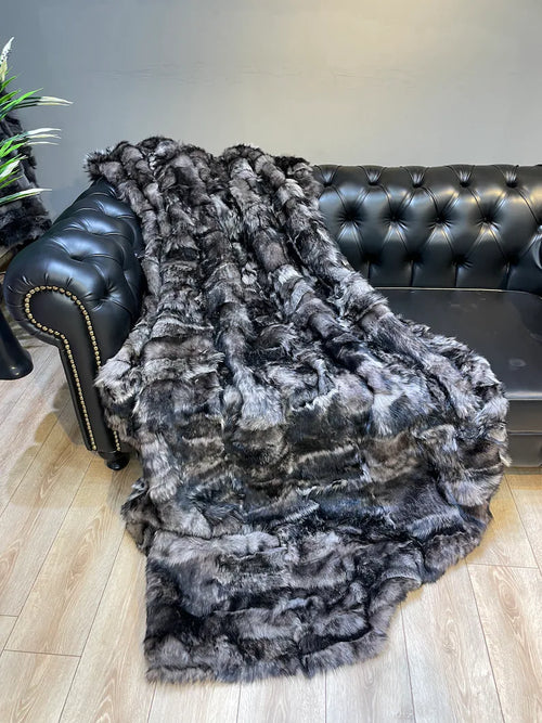 Luxury Genuine Leather Brown Sheepskin Fur Throw, Handmade Fur Blanket