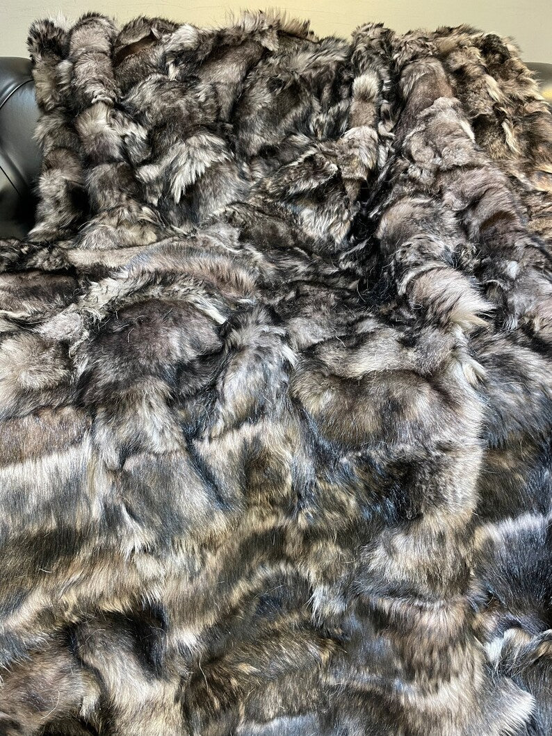 Luxury Genuine Leather Brown Sheepskin Fur Throw, Handmade Fur Blanket