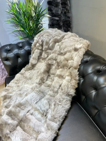 Natural Beige Real Sheepskin Blanket, Handmade Shaggy King Size Fluffy Throw