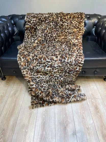 Natural Leopard Style Handmade Sheepskin Fur Blanket, Luxury Cozy Sexy Blanket