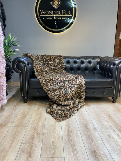 Natural Leopard Style Handmade Sheepskin Fur Blanket, Luxury Cozy Sexy Blanket