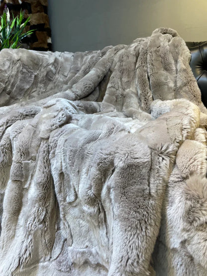 Real Rabbit Fur Blanket, Natural Handmade Rabbit Fur Sofa Cover Throw