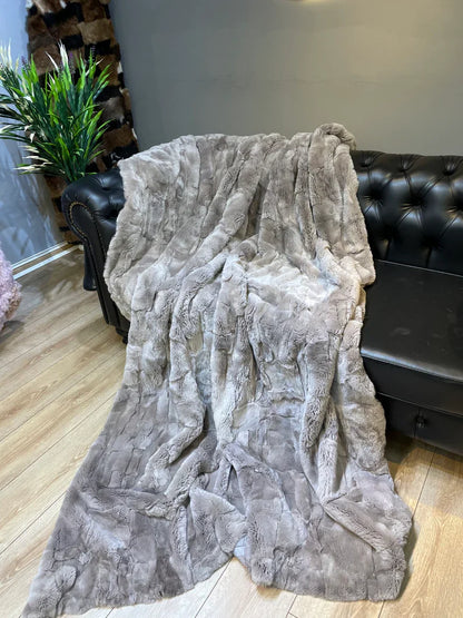 Real Rabbit Fur Blanket, Natural Handmade Rabbit Fur Sofa Cover Throw