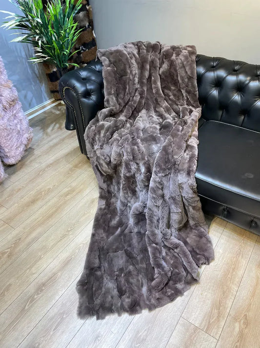 Luxury Natural Leather Rabbit Fur Throw, Handamde Real Leather Blanket