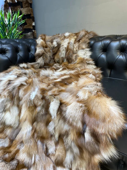 Unique Colour 100% Natural Fox Fux Blanket, Luxury Handmade Fox Bed Cover