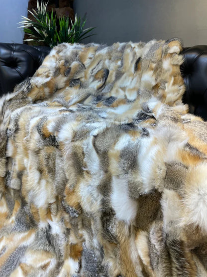 Unique Elegant Real Fox Fur Blanket, Handmade Ultra Soft Cozy Throw