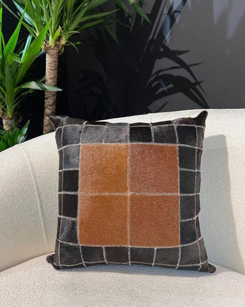 Black and Brown Natural Cowhide Patchwork Pillow Cover, Fur Sofa Pillow