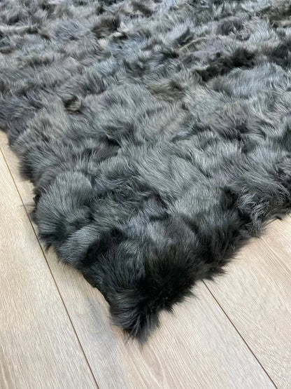 Ultra soft Black Sheepskin Area Rug, Handmade Shaggy Non Slip Rug