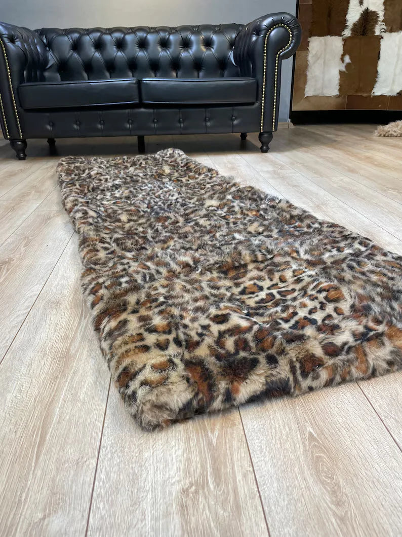 Luxury Leapard Design Sheepskin Area Rug, Natural Handmade Sexy Bedroom Rug