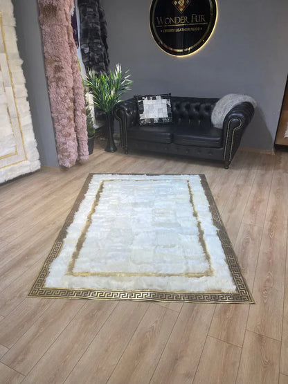 Elegant White Gold Natural Sheepskin Area Rug, Handmade 6x8 Rug