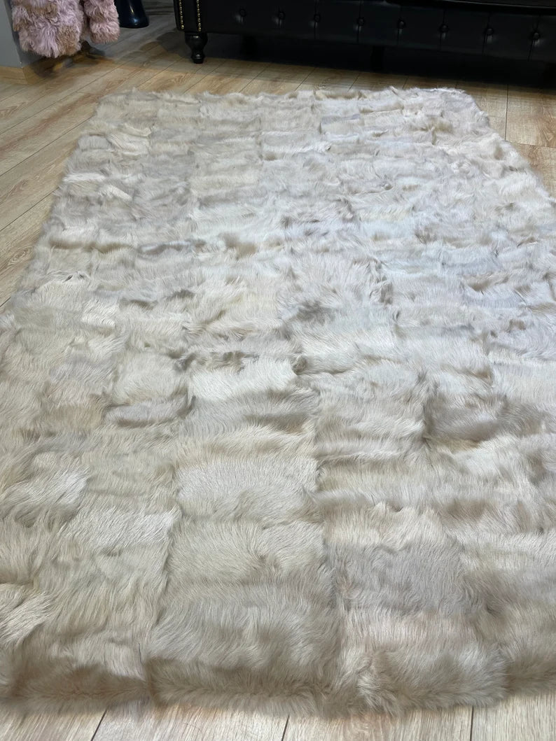 Ultra Soft Beige Sheepskin Area Rug, Natural Handmade Rug