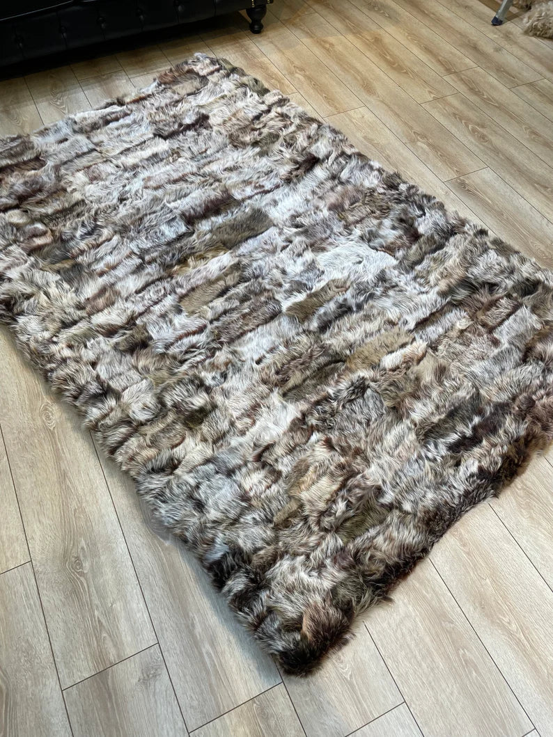 Ultra Soft Brown Shaggy Natural Sheepskin Area Rug, Floor Fur Non Slip Rug