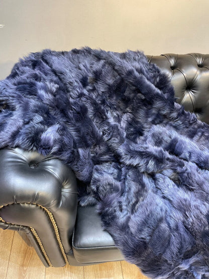 Luxury Real Fur Blanket, Handmade Natural Sheepskin Throw for Bedroom