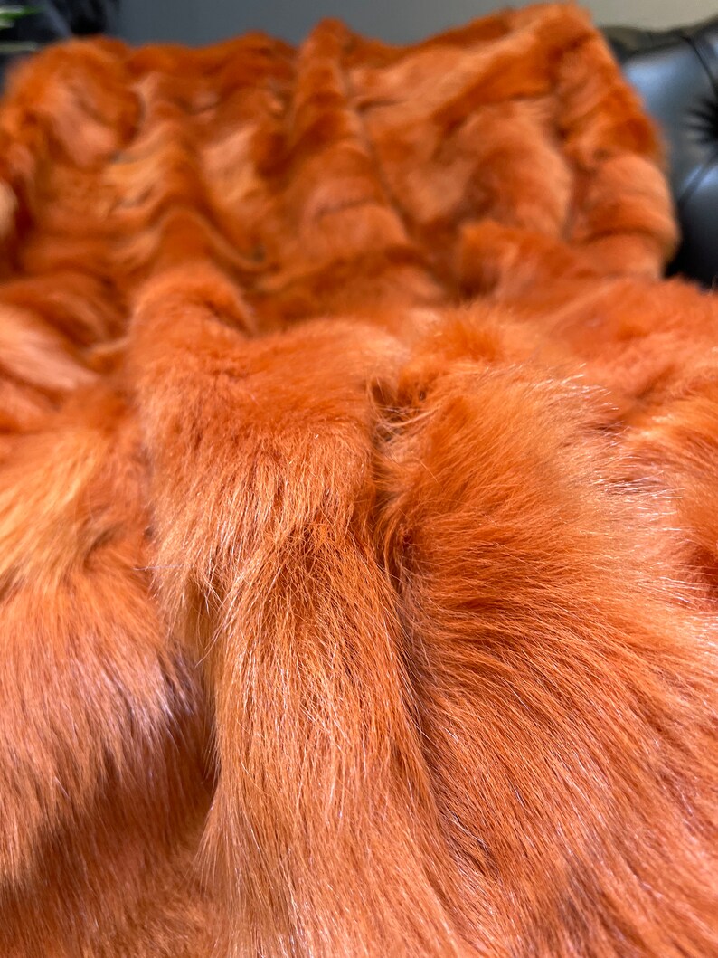 Orange Sheepskin Fur Fluffy Blanket, Elegant Natural Soft Fur Throw