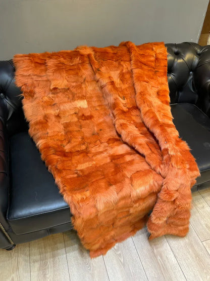 Orange Sheepskin Fur Fluffy Blanket, Elegant Natural Soft Fur Throw