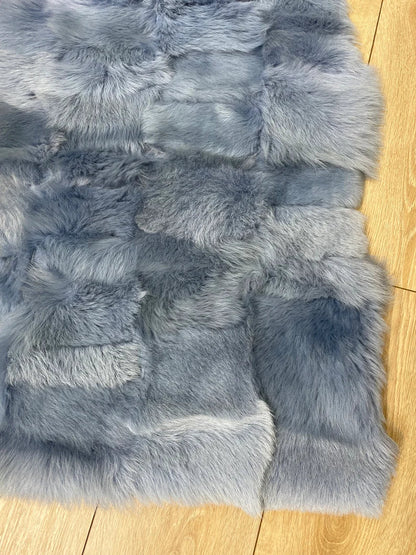 Unique Blue Ultra Soft Natural Sheepskin Runner Rug, Handmade Shaggy Rug