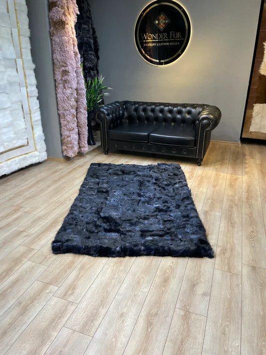 Black Sheepskin Area Rug, Shaggy Fluffy Extra Soft Modern Carpet