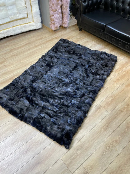 Black Sheepskin Area Rug, Shaggy Fluffy Extra Soft Modern Carpet