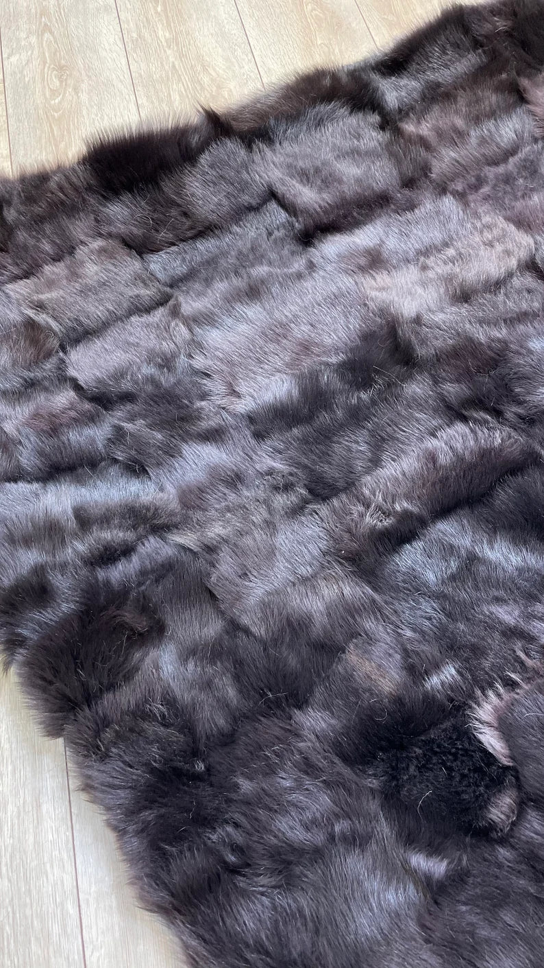 Black Sheepskin Area Rug, Shaggy Fluffy Extra Soft Modern Carpet