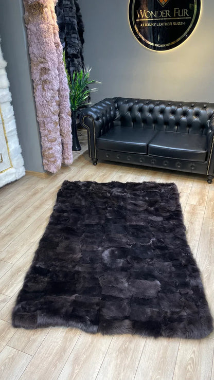 Black Sheepskin Area Rug, Shaggy Fluffy Extra Soft Modern Carpet