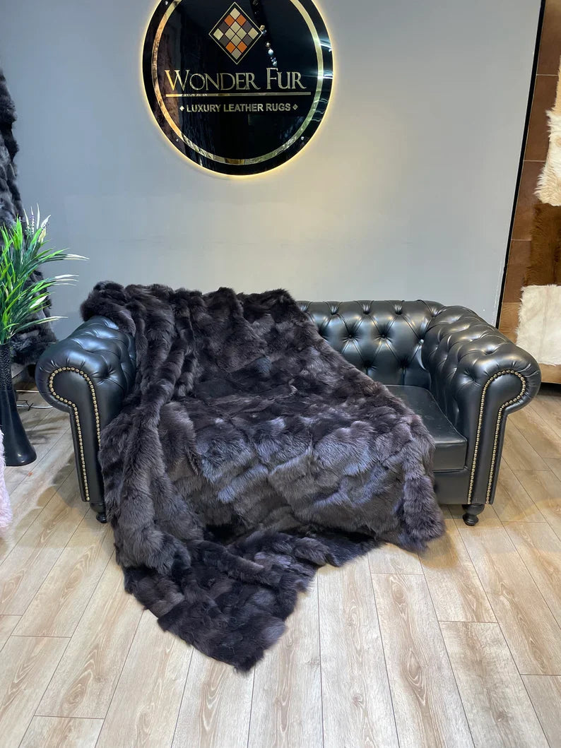 Sheepskin Fur Throw Shaggy Sheepskin Blanket, Natural Handmade Sofa fur Throw