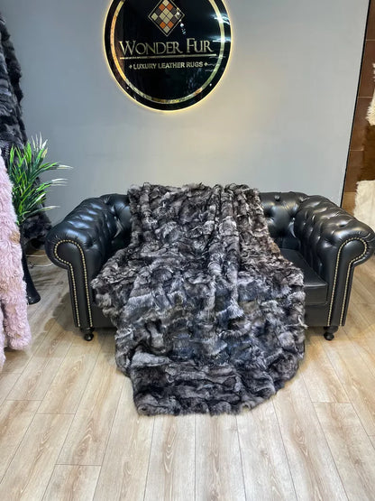 Luxury Genuine Leather Brown Sheepskin Fur Throw, Handmade Fur Blanket