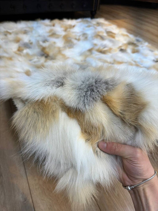 Luxury Golden Brown 100% Genuine Fox Fur Area Rug for Living Room