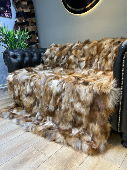 Unique Colour 100% Natural Fox Fux Blanket, Luxury Handmade Fox Bed Cover