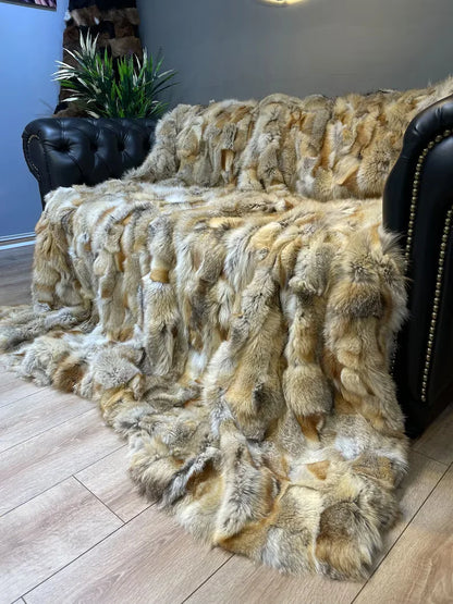 Luxury Genuine Fox Fur Blanket, All Handmade Shaggy Fluffy King Size Throw Blanket