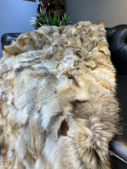 Luxury Genuine Fox Fur Blanket, All Handmade Shaggy Fluffy King Size Throw Blanket