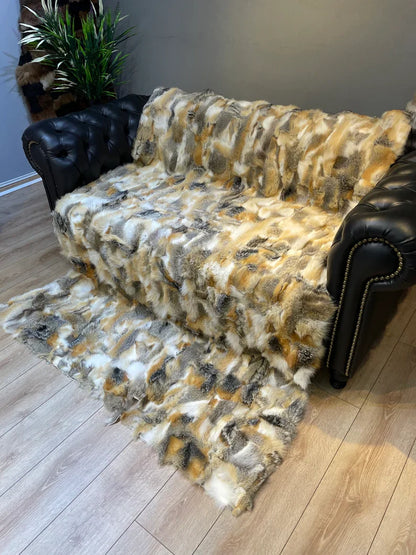 Unique Elegant Real Fox Fur Blanket, Handmade Ultra Soft Cozy Throw