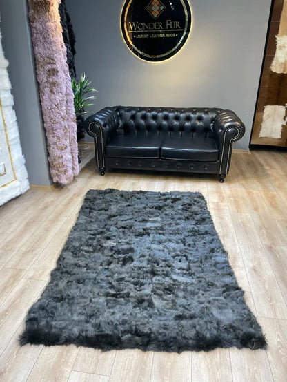 Ultra soft Black Sheepskin Area Rug, Handmade Shaggy Non Slip Rug