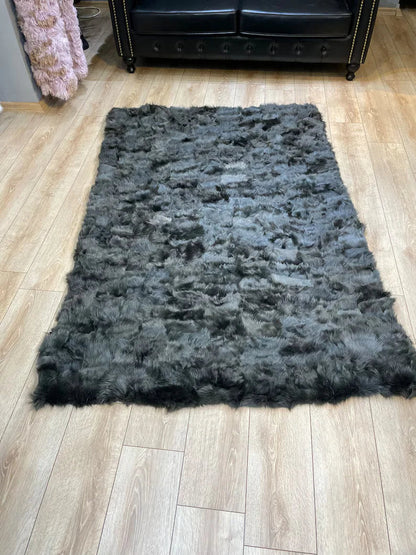 Ultra soft Black Sheepskin Area Rug, Handmade Shaggy Non Slip Rug