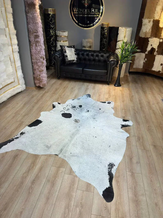 100% Genuine Calf Skin White Black Decor Rug, Modern Cow Hide Rug