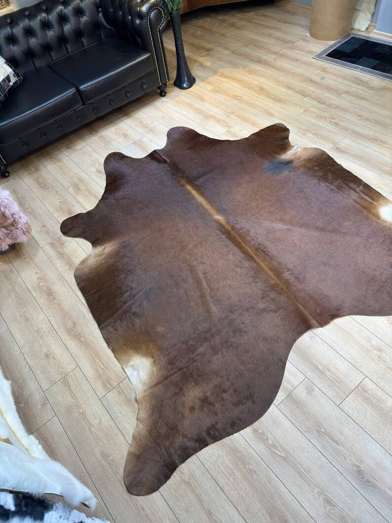 Luxury Brown Natural Cowskin Decor Rug for Living Room