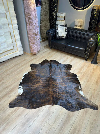 Unique Speckled Brazilian Cow Hide Rug, Natural Leather Decor Rug