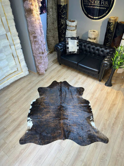 Unique Speckled Brazilian Cow Hide Rug, Natural Leather Decor Rug