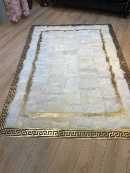 Elegant White Gold Natural Sheepskin Area Rug, Handmade 6x8 Rug